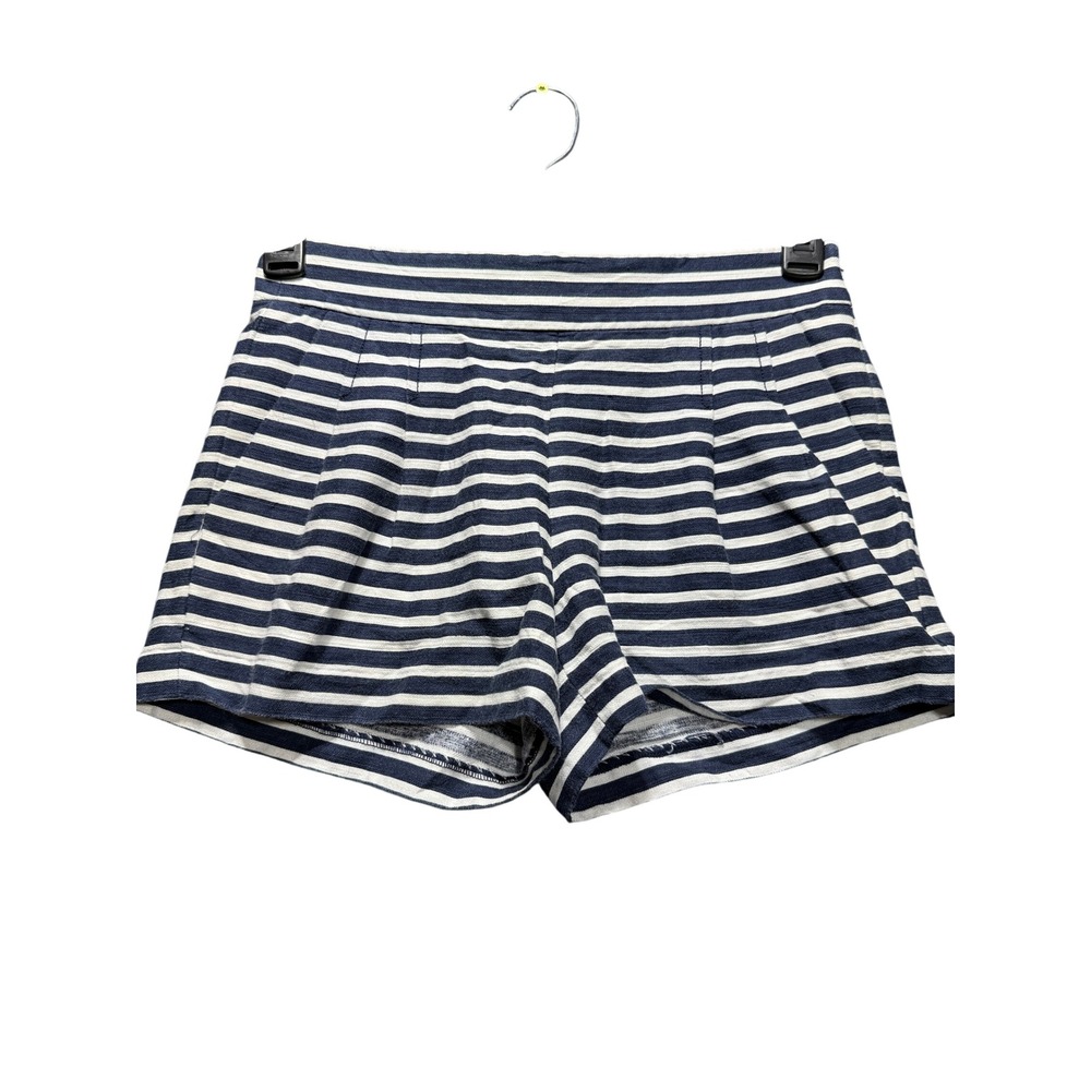 J Crew Shorts Womens 00 Navy White Striped Cotton Linen Pockets 46966